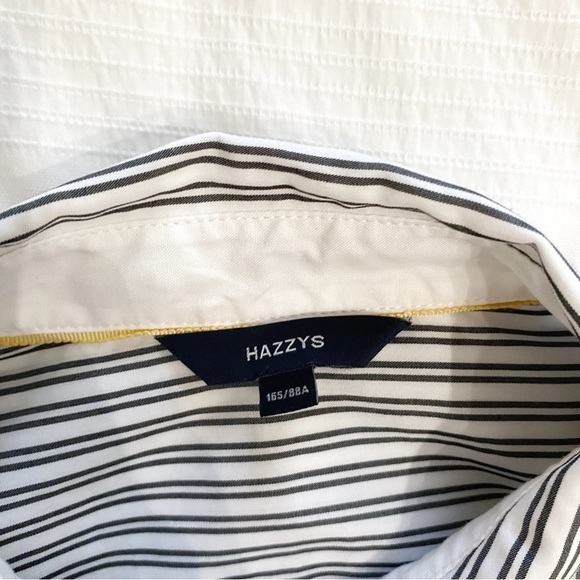 Hazzys WHITE GREY STRIPED BUTTON FRONT RUFFLE PLEATED SHIFT BOYFRIEND DRESS - Picture 7 of 11